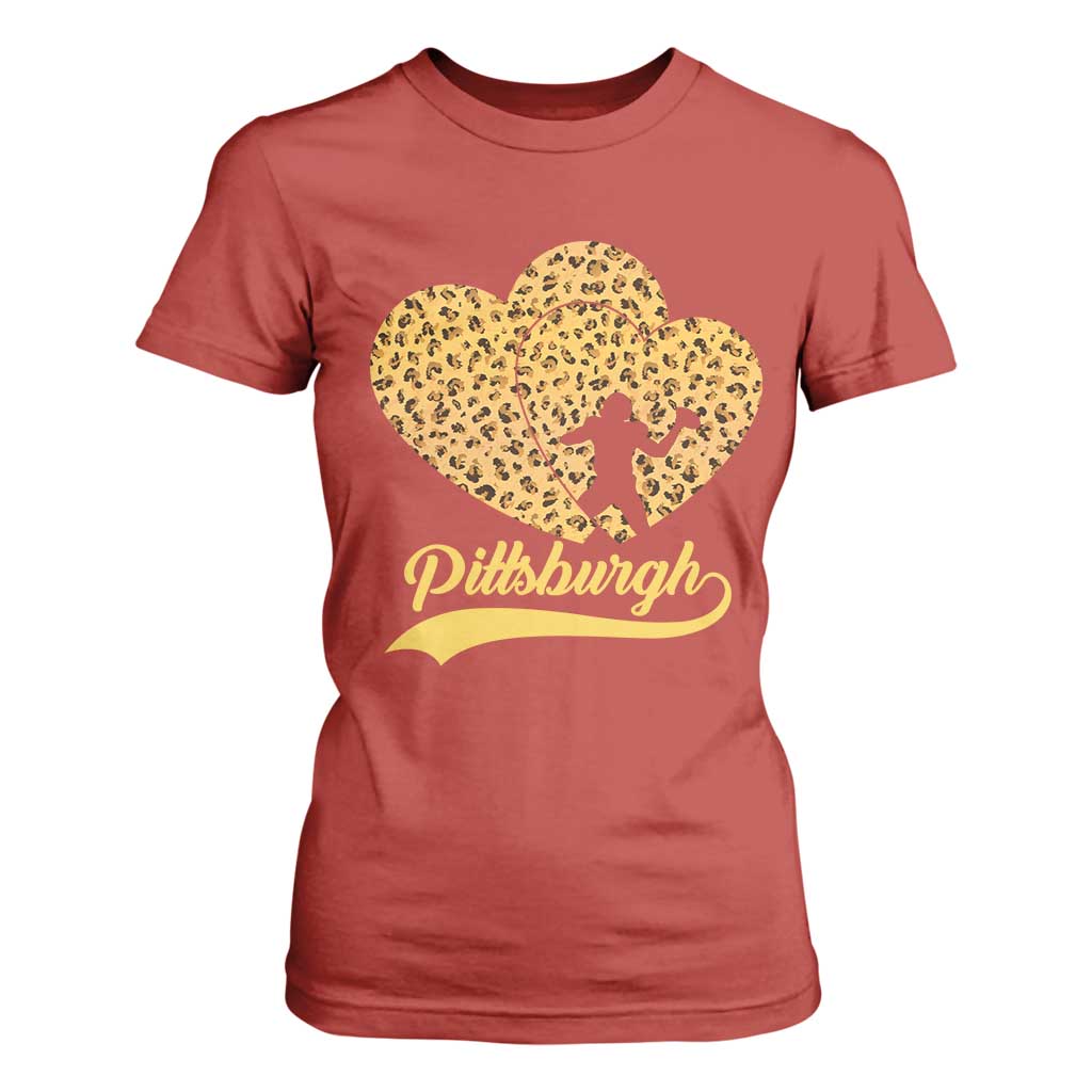 Vintage Leopard Heart Pittsburgh Pride T Shirt For Women Football Lover Gift