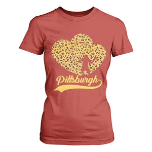 Vintage Leopard Heart Pittsburgh Pride T Shirt For Women Football Lover Gift