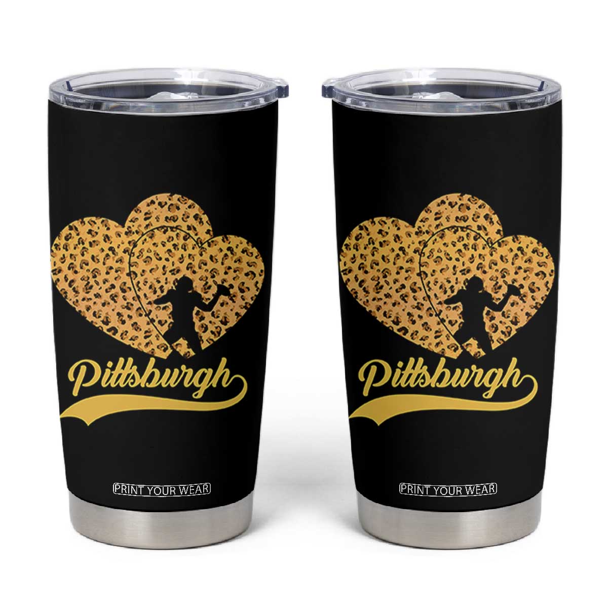 Vintage Leopard Heart Pittsburgh Pride Tumbler Cup Football Lover Gift