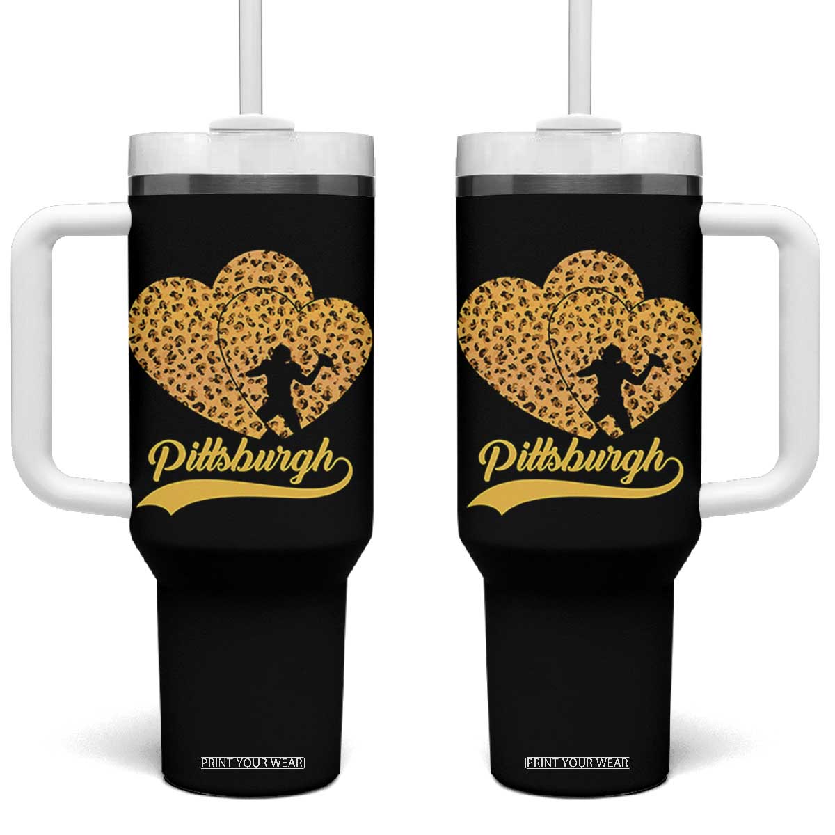 Vintage Leopard Heart Pittsburgh Pride Tumbler With Handle Football Lover Gift