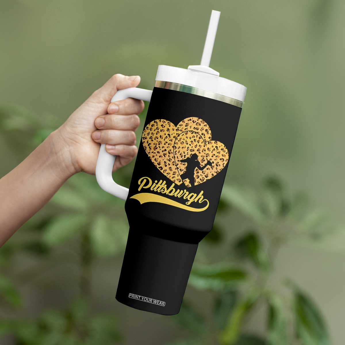 Vintage Leopard Heart Pittsburgh Pride Tumbler With Handle Football Lover Gift