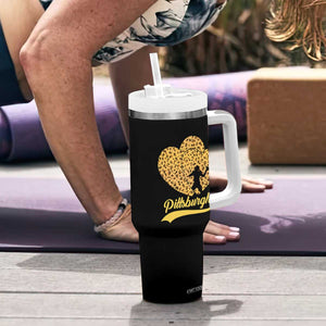 Vintage Leopard Heart Pittsburgh Pride Tumbler With Handle Football Lover Gift