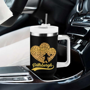 Vintage Leopard Heart Pittsburgh Pride Tumbler With Handle Football Lover Gift