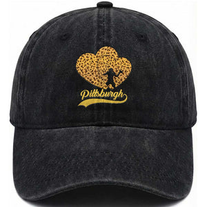 Vintage Leopard Heart Pittsburgh Pride Washed Cotton Baseball Cap Football Lover Gift