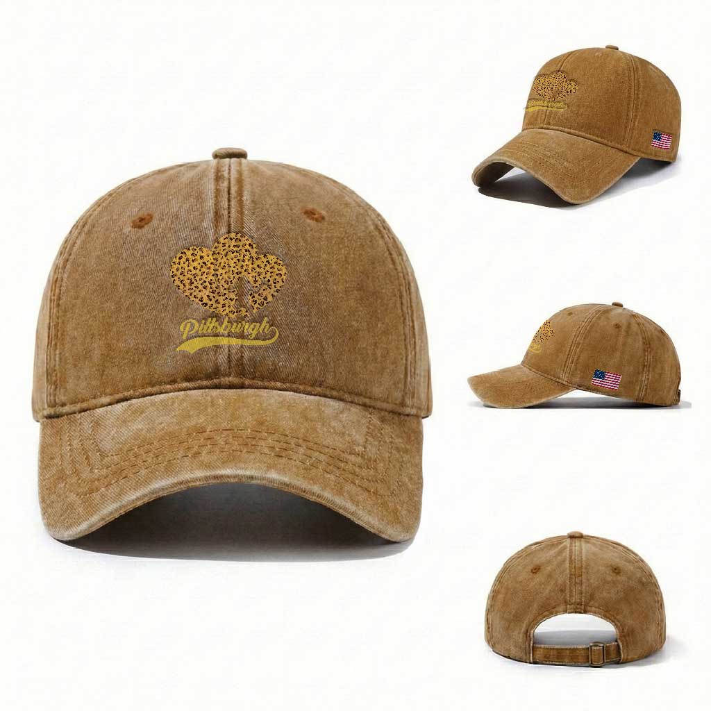Vintage Leopard Heart Pittsburgh Pride Washed Cotton Baseball Cap Football Lover Gift