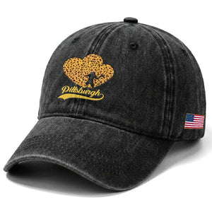 Vintage Leopard Heart Pittsburgh Pride Washed Cotton Baseball Cap Football Lover Gift