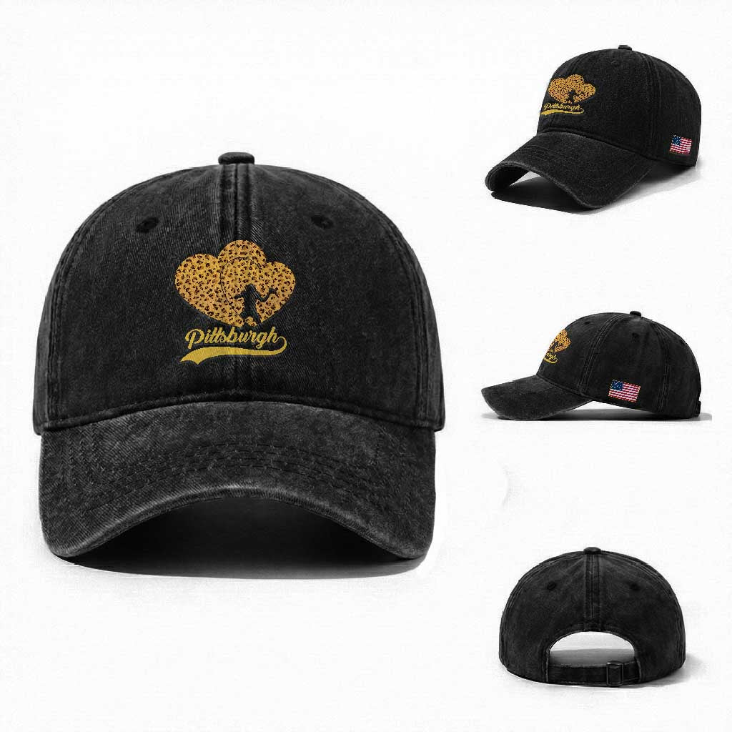 Vintage Leopard Heart Pittsburgh Pride Washed Cotton Baseball Cap Football Lover Gift