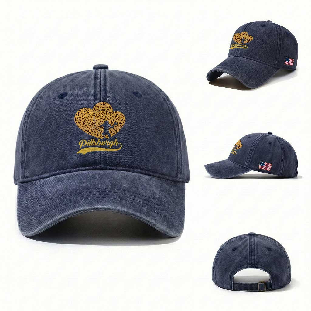 Vintage Leopard Heart Pittsburgh Pride Washed Cotton Baseball Cap Football Lover Gift