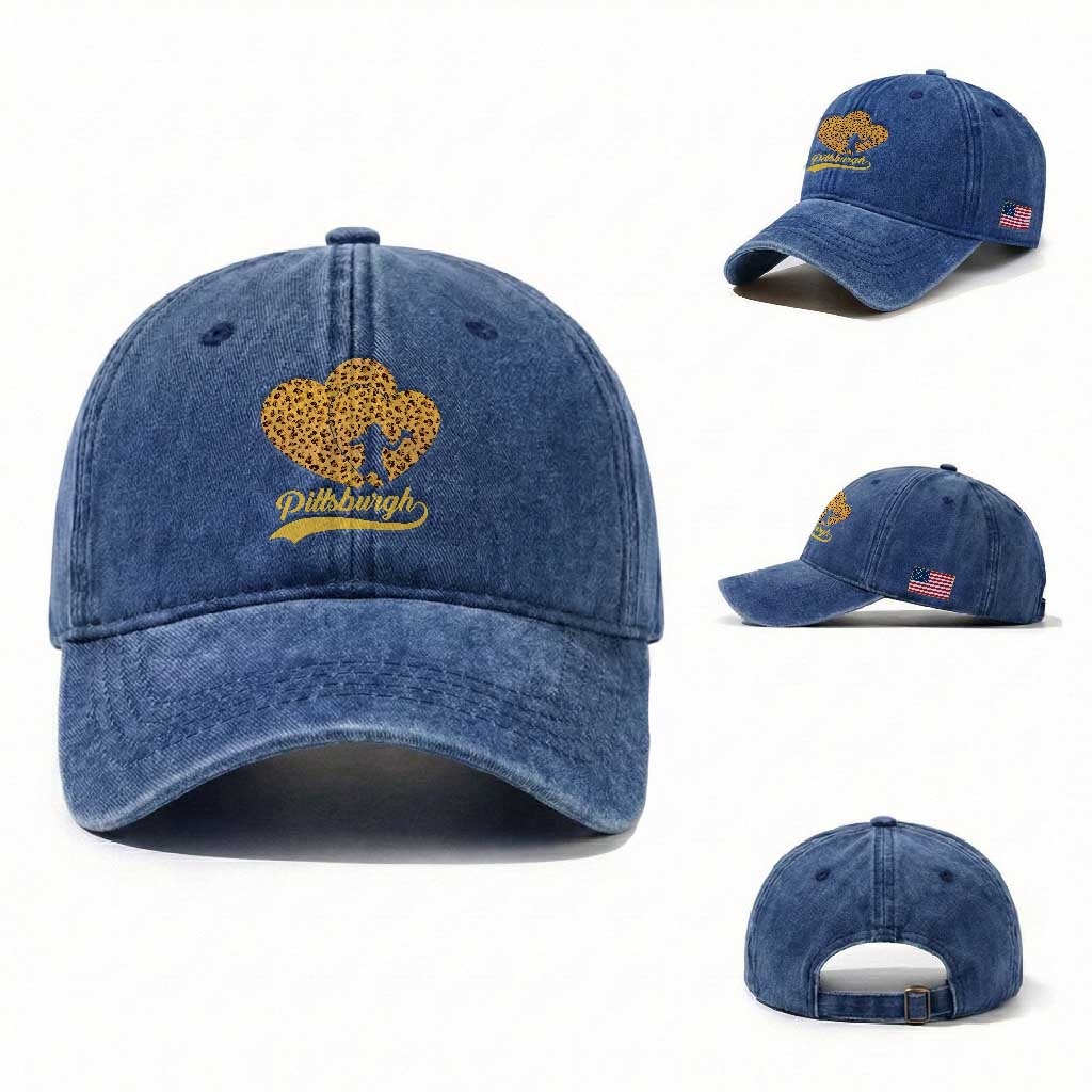 Vintage Leopard Heart Pittsburgh Pride Washed Cotton Baseball Cap Football Lover Gift