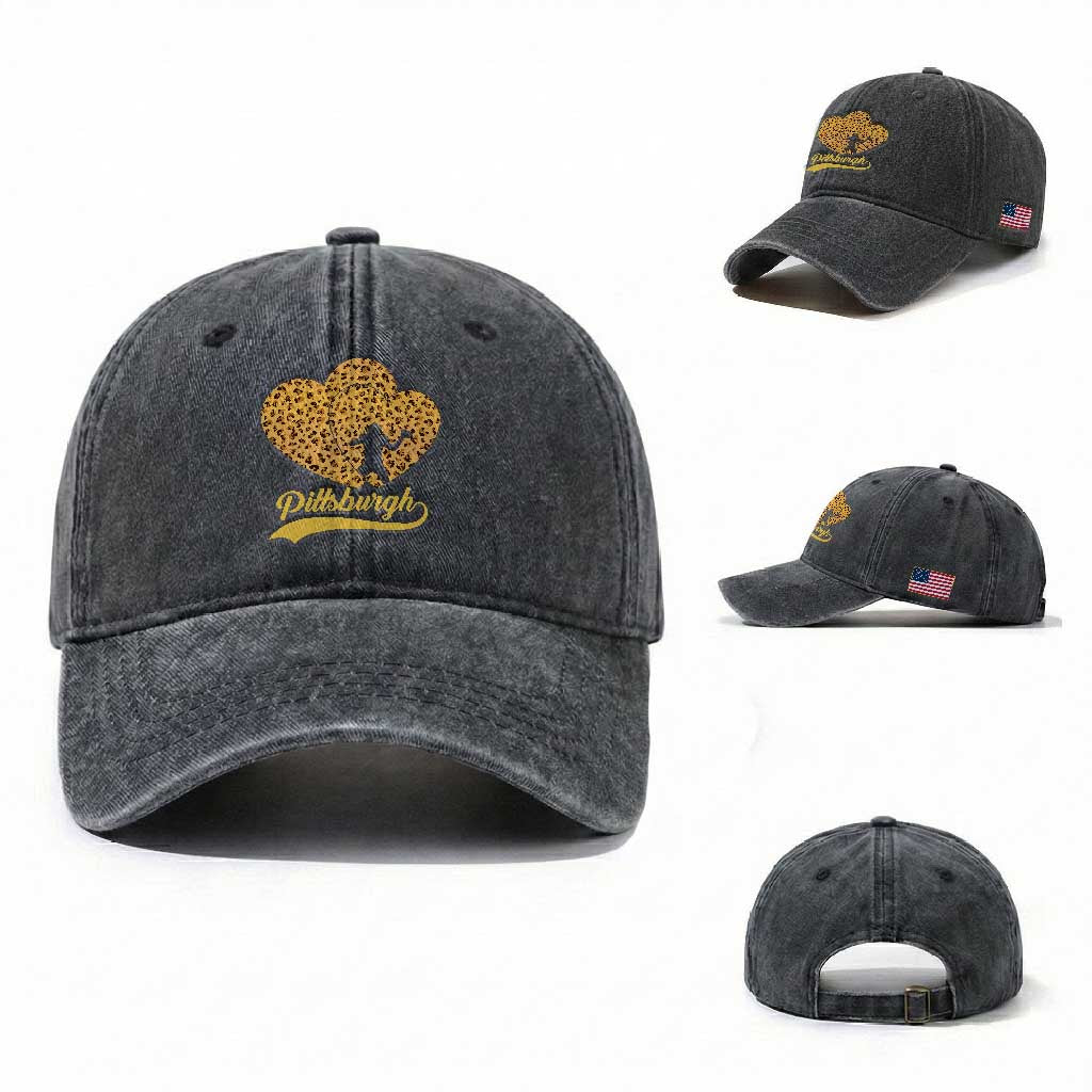 Vintage Leopard Heart Pittsburgh Pride Washed Cotton Baseball Cap Football Lover Gift
