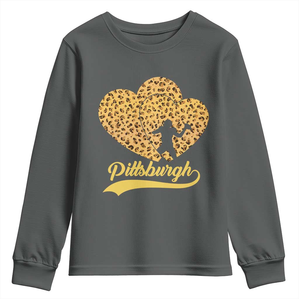 Vintage Leopard Heart Pittsburgh Pride Youth Sweatshirt Football Lover Gift
