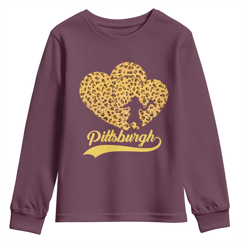 Vintage Leopard Heart Pittsburgh Pride Youth Sweatshirt Football Lover Gift