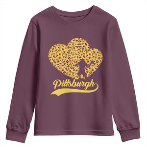 Vintage Leopard Heart Pittsburgh Pride Youth Sweatshirt Football Lover Gift