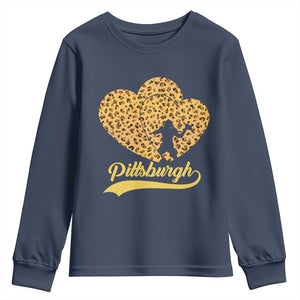 Vintage Leopard Heart Pittsburgh Pride Youth Sweatshirt Football Lover Gift