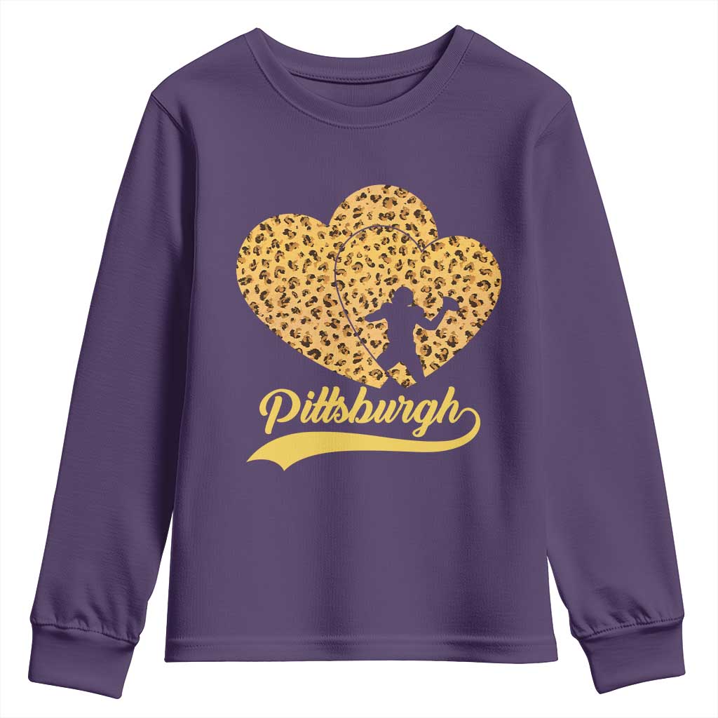 Vintage Leopard Heart Pittsburgh Pride Youth Sweatshirt Football Lover Gift