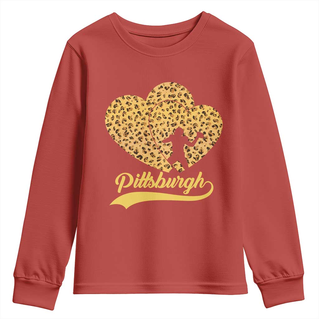 Vintage Leopard Heart Pittsburgh Pride Youth Sweatshirt Football Lover Gift