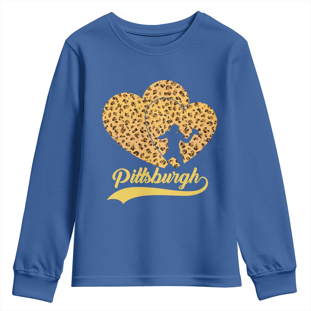 Vintage Leopard Heart Pittsburgh Pride Youth Sweatshirt Football Lover Gift