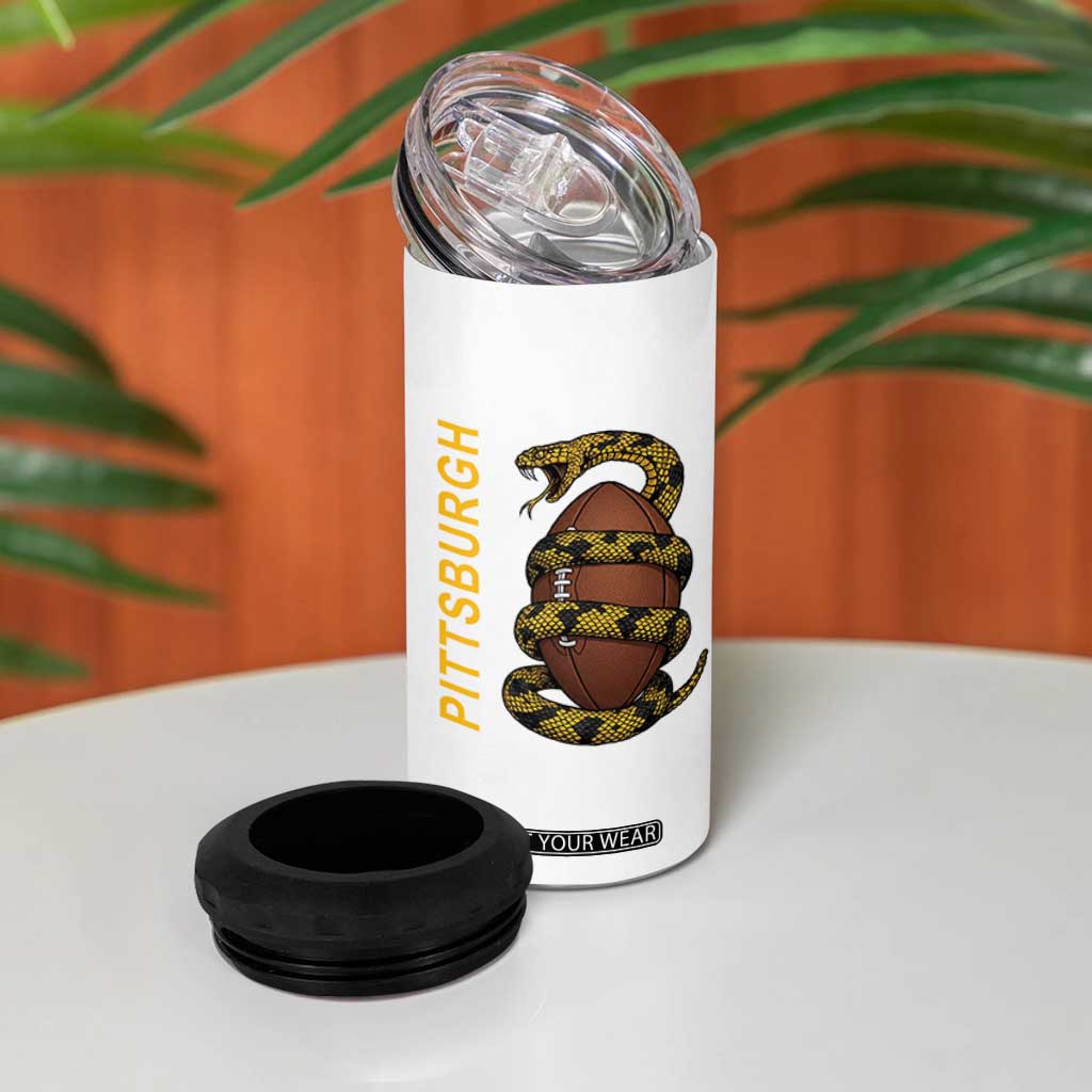 Vintage Black And Gold Rattlesnake 4 in 1 Can Cooler Tumbler Pittsburgh Sports Fan
