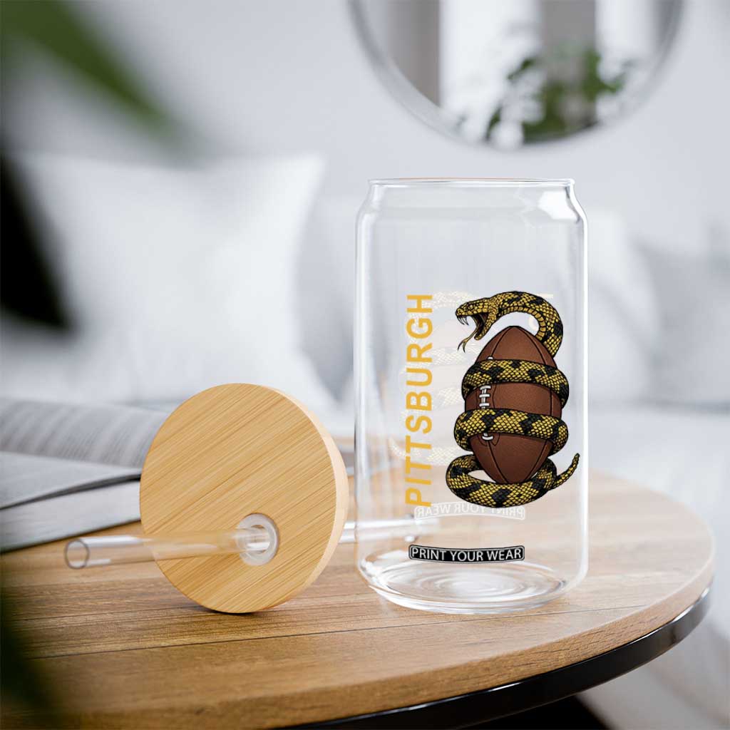 Vintage Black And Gold Rattlesnake Glass Can Pittsburgh Sports Fan