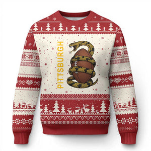 Vintage Black And Gold Rattlesnake Ugly Christmas Sweater Pittsburgh Sports Fan