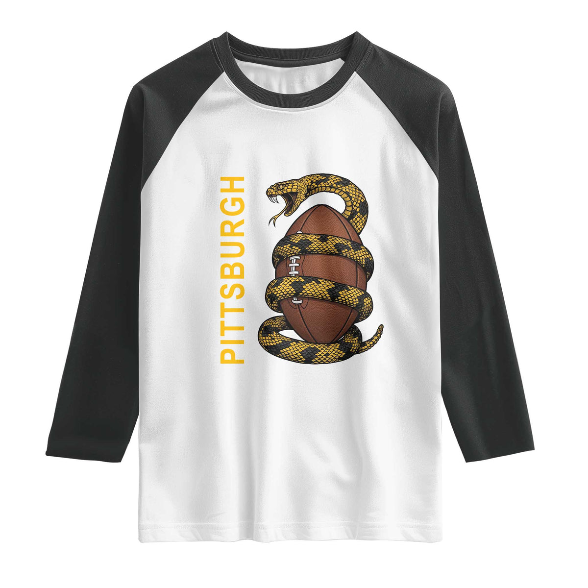 Vintage Black And Gold Rattlesnake Raglan Shirt Pittsburgh Sports Fan