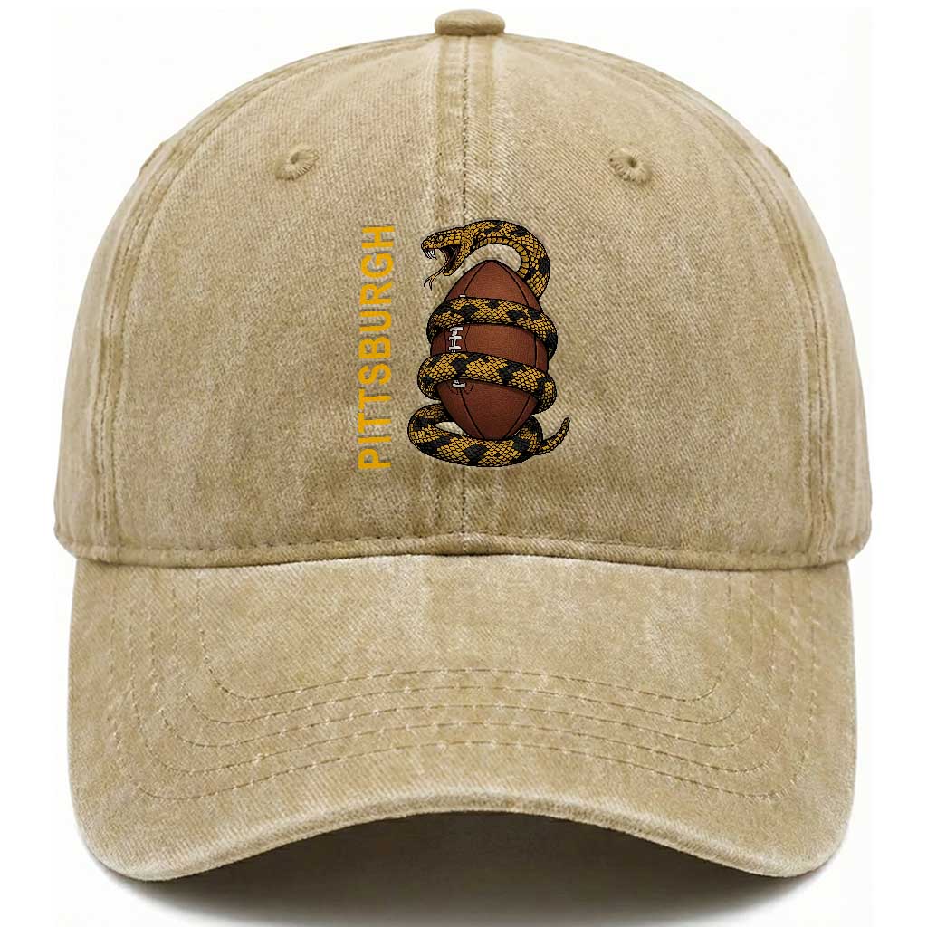 Vintage Black And Gold Rattlesnake Washed Cotton Baseball Cap Pittsburgh Sports Fan