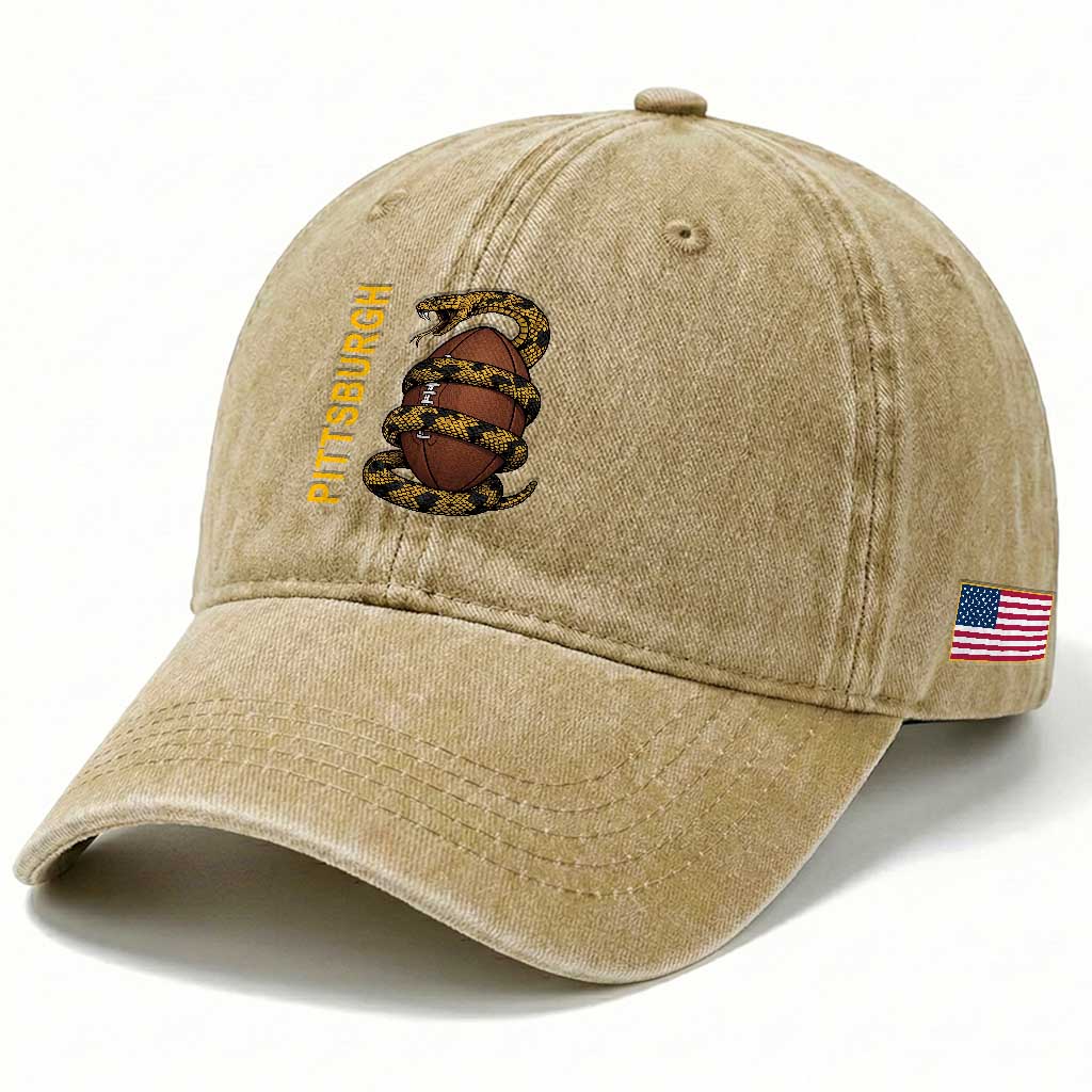 Vintage Black And Gold Rattlesnake Washed Cotton Baseball Cap Pittsburgh Sports Fan
