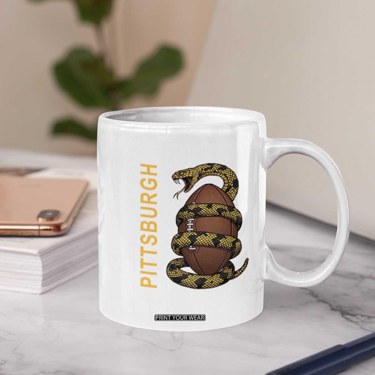 Vintage Black And Gold Rattlesnake Coffee Mug Pittsburgh Sports Fan