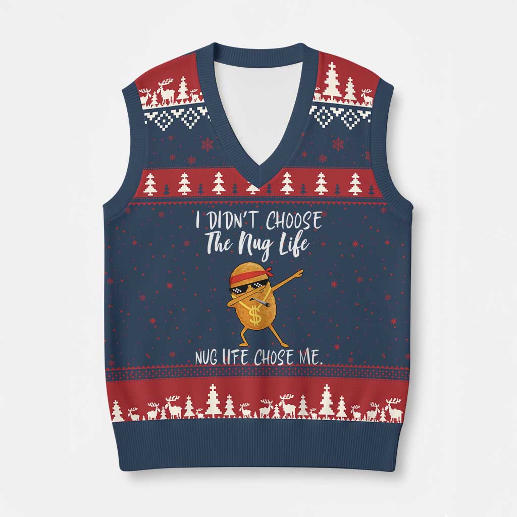 Funny Chicken Nug Life V-Neck Knit Sweater Vest The Nug Life Chose Me TS12 Navy Red Print Your Wear