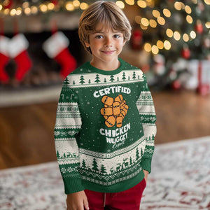 Funny Food Lover Gift Ugly Christmas Sweater Certified Chicken Nugget Expert TS12 Forest Green Beige Print Your Wear