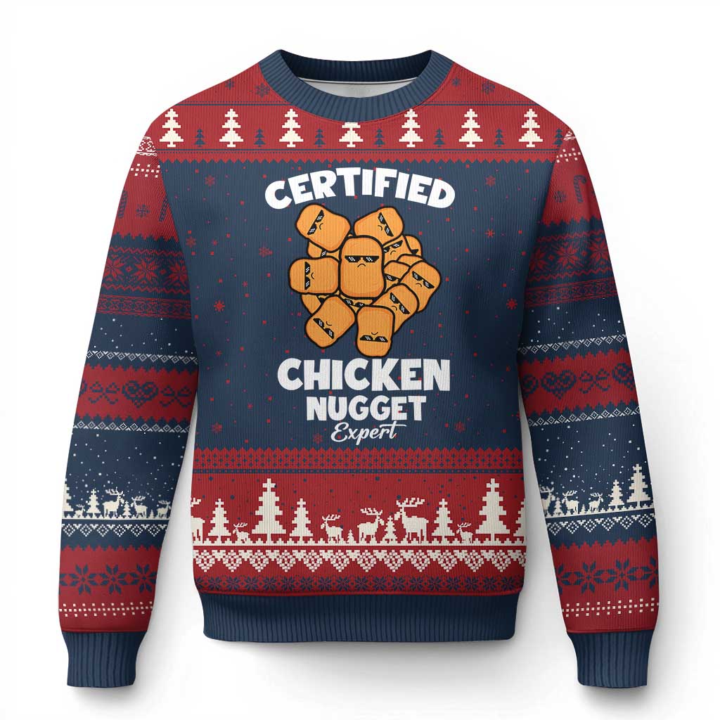 Funny Food Lover Gift Ugly Christmas Sweater Certified Chicken Nugget Expert TS12 Navy Red Print Your Wear