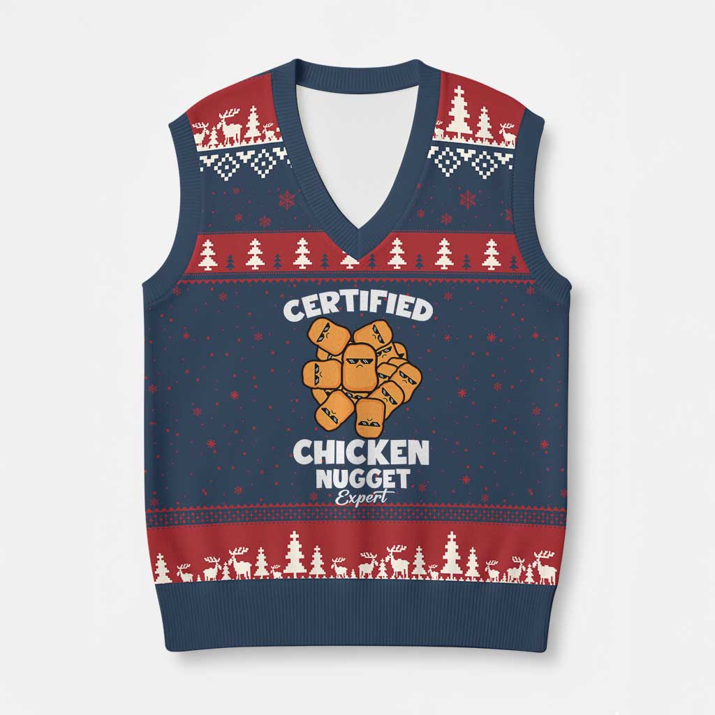 Funny Food Lover Gift V-Neck Knit Sweater Vest Certified Chicken Nugget Expert TS12 Navy Red Print Your Wear