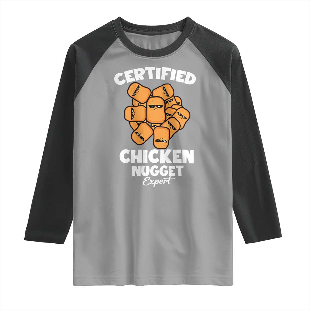 Funny Food Lover Gift Raglan Shirt Certified Chicken Nugget Expert TS12 Sport Gray Black Print Your Wear