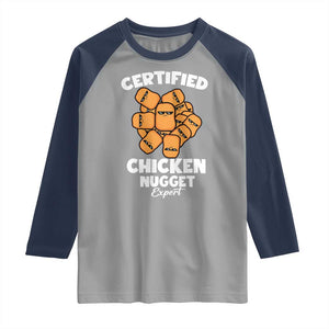Funny Food Lover Gift Raglan Shirt Certified Chicken Nugget Expert TS12 Sport Gray Navy Print Your Wear