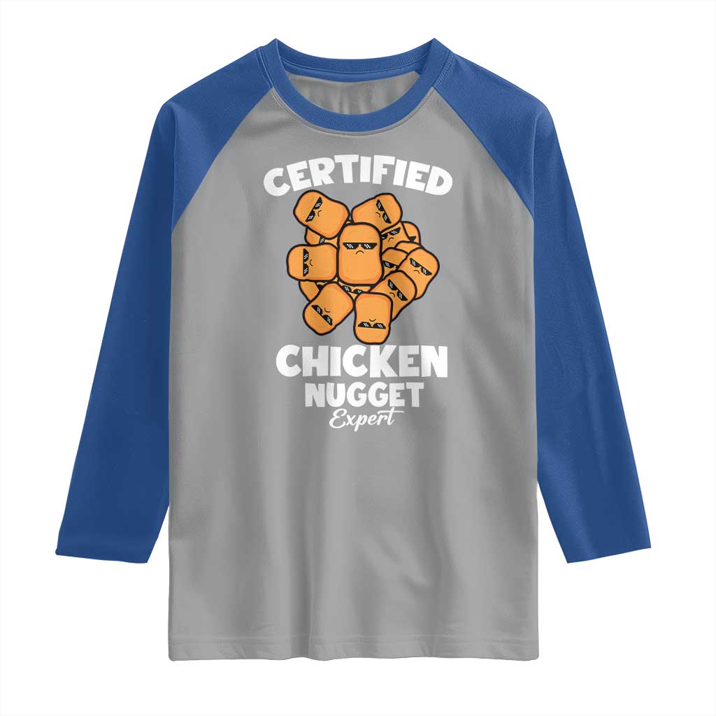 Funny Food Lover Gift Raglan Shirt Certified Chicken Nugget Expert TS12 Sport Gray Royal Print Your Wear