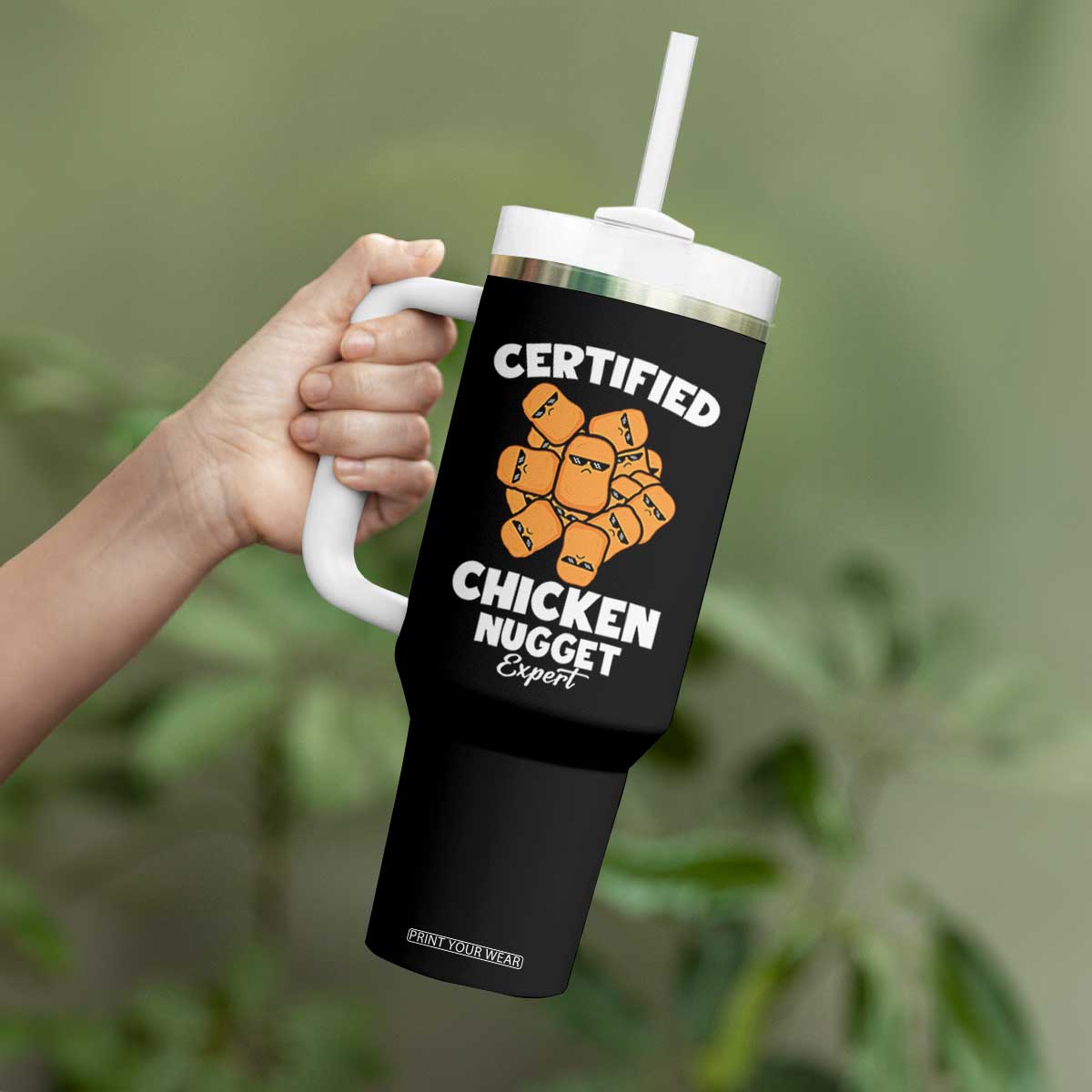 Funny Food Lover Gift Tumbler With Handle Certified Chicken Nugget Expert TS12 Print Your Wear
