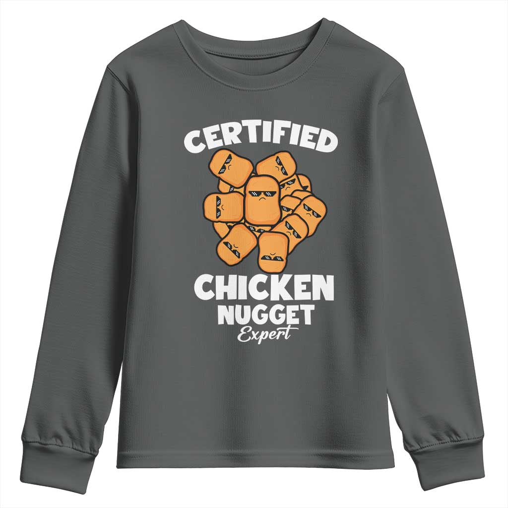 Funny Food Lover Gift Youth Sweatshirt Certified Chicken Nugget Expert TS12 Dark Heather Print Your Wear