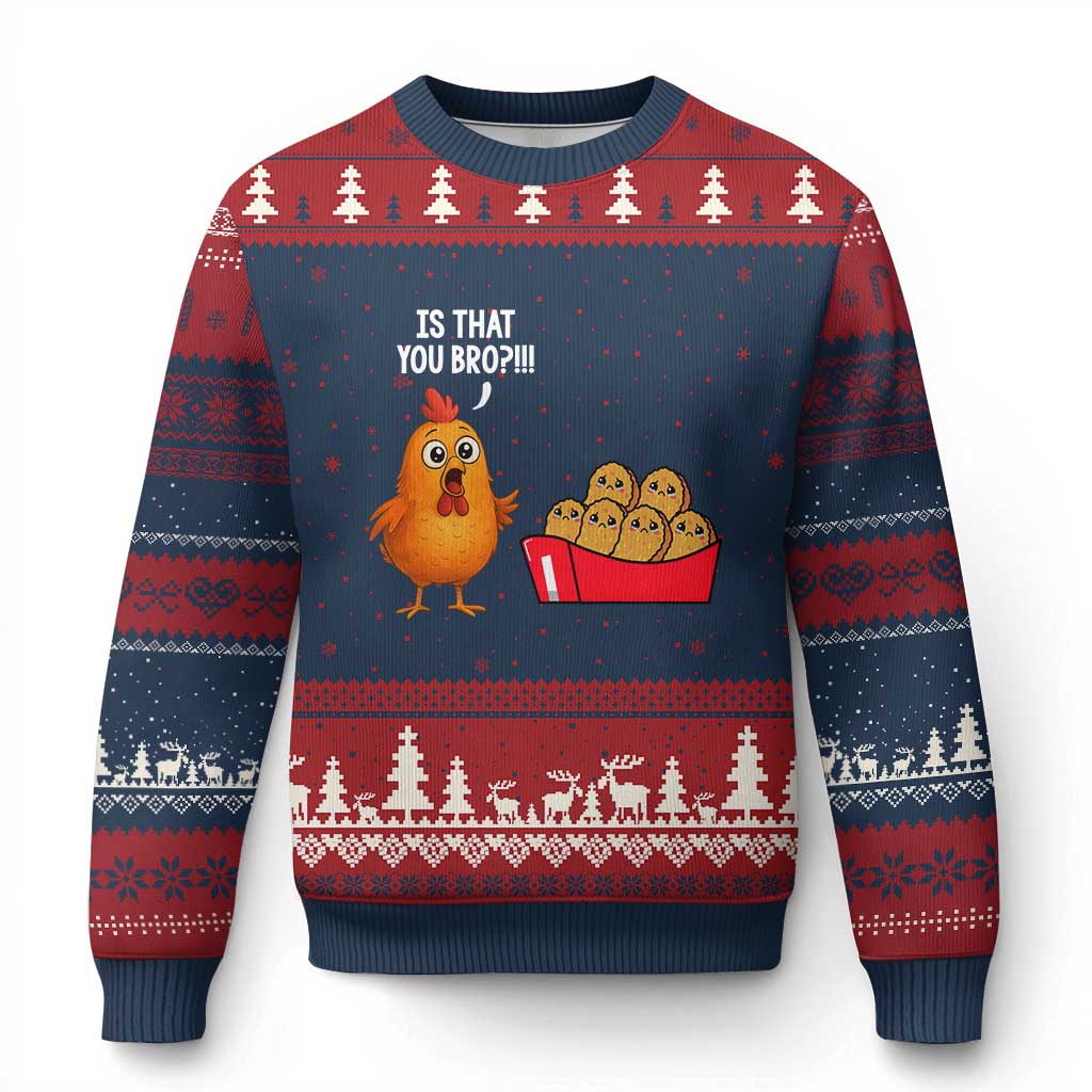 Funny Chicken Nuggets Lover Ugly Christmas Sweater Is That You Bro TS12 Navy Red Print Your Wear