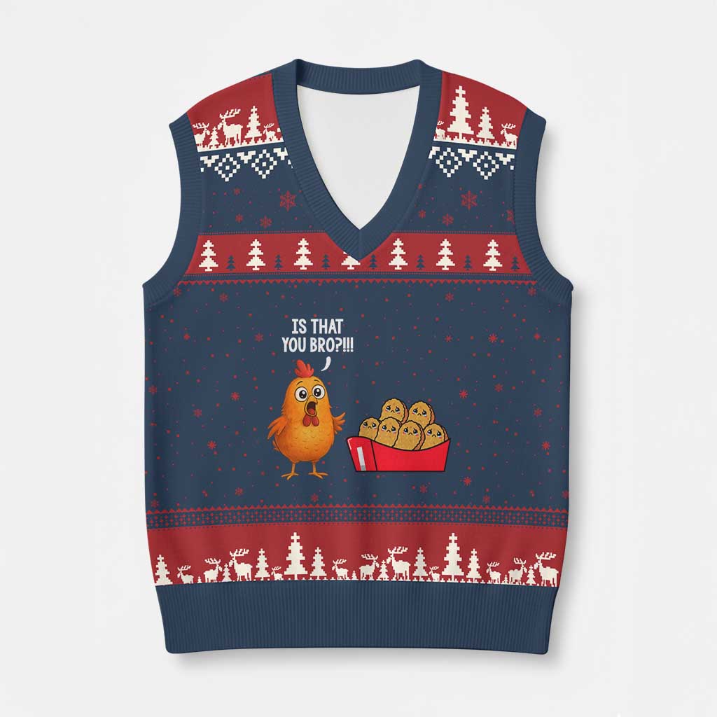 Funny Chicken Nuggets Lover V-Neck Knit Sweater Vest Is That You Bro TS12 Navy Red Print Your Wear