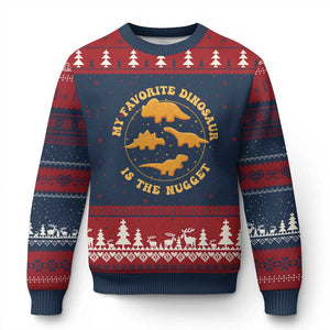 My Favorite Dinosaur Is The Nugget Ugly Christmas Sweater Funny Food Lover Gift TS12 Navy Red Print Your Wear