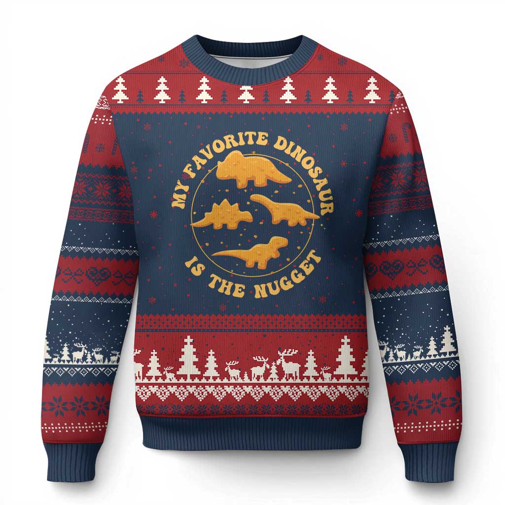 My Favorite Dinosaur Is The Nugget Ugly Christmas Sweater Funny Food Lover Gift TS12 Navy Red Print Your Wear