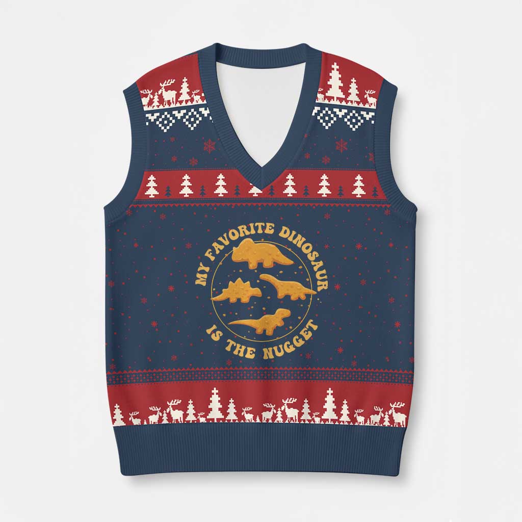 My Favorite Dinosaur Is The Nugget V-Neck Knit Sweater Vest Funny Food Lover Gift TS12 Navy Red Print Your Wear