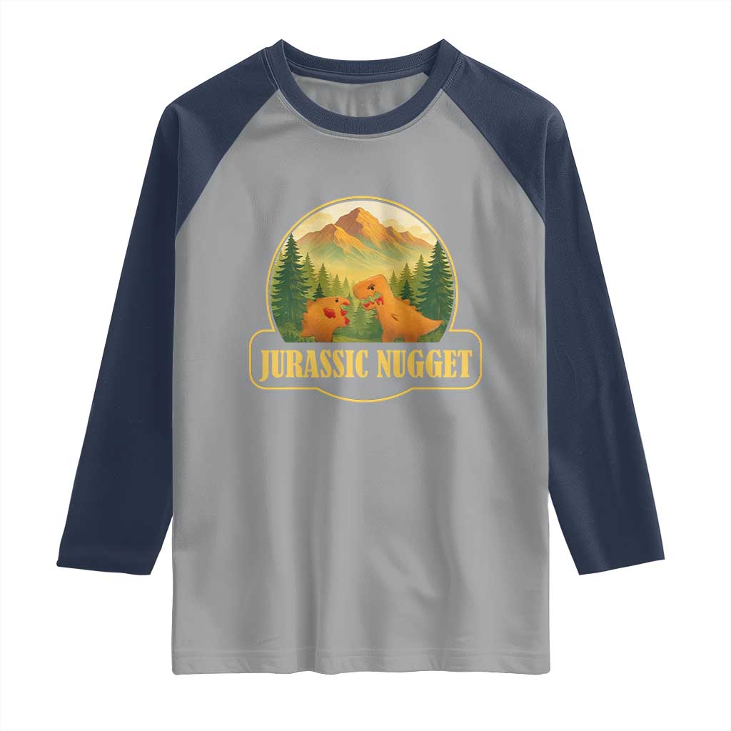 Jurassic Nugget World Dino Raglan Shirt Nugget Lover Gift TS12 Sport Gray Navy Print Your Wear