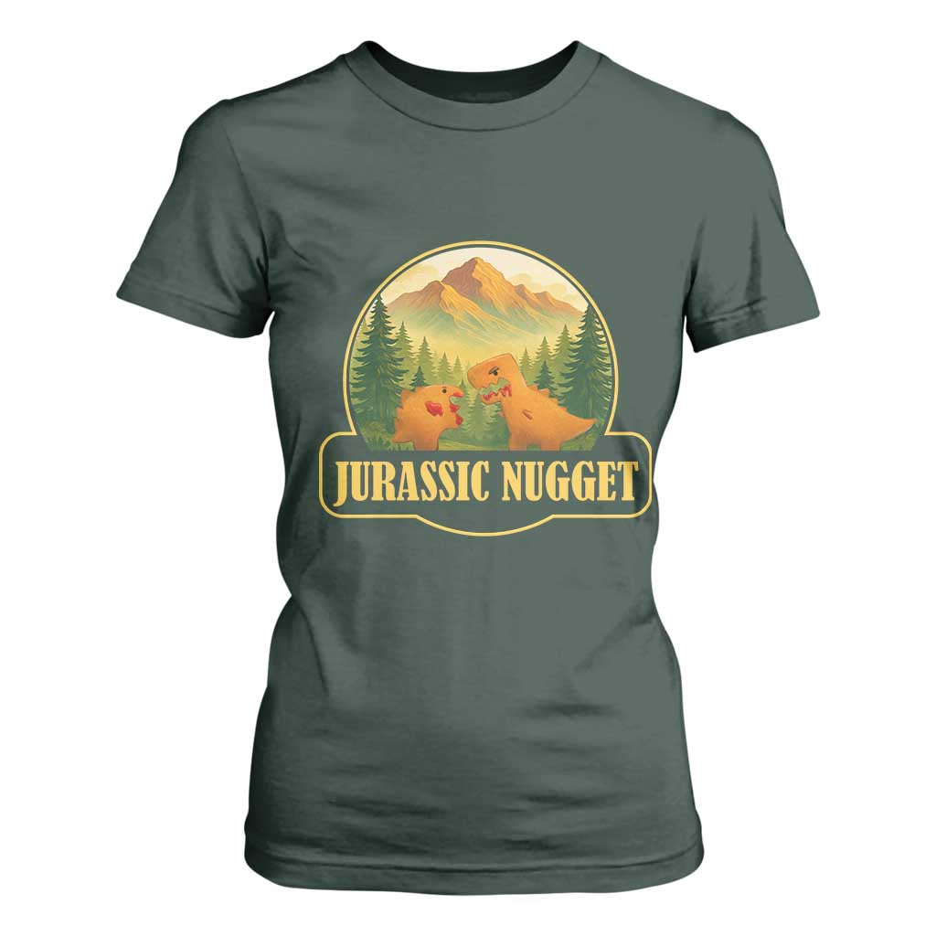 Jurassic Nugget World Dino T Shirt For Women Nugget Lover Gift TS12 Dark Forest Green Print Your Wear