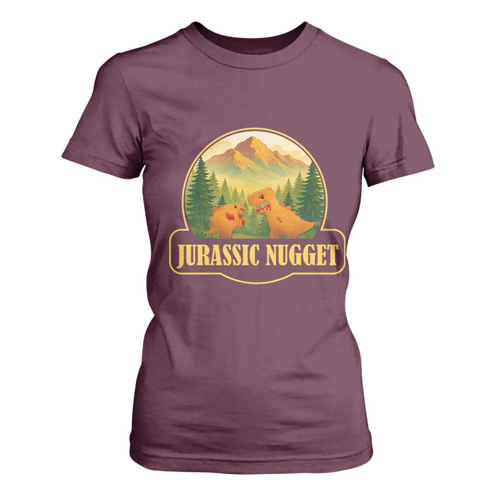 Jurassic Nugget World Dino T Shirt For Women Nugget Lover Gift TS12 Maroon Print Your Wear