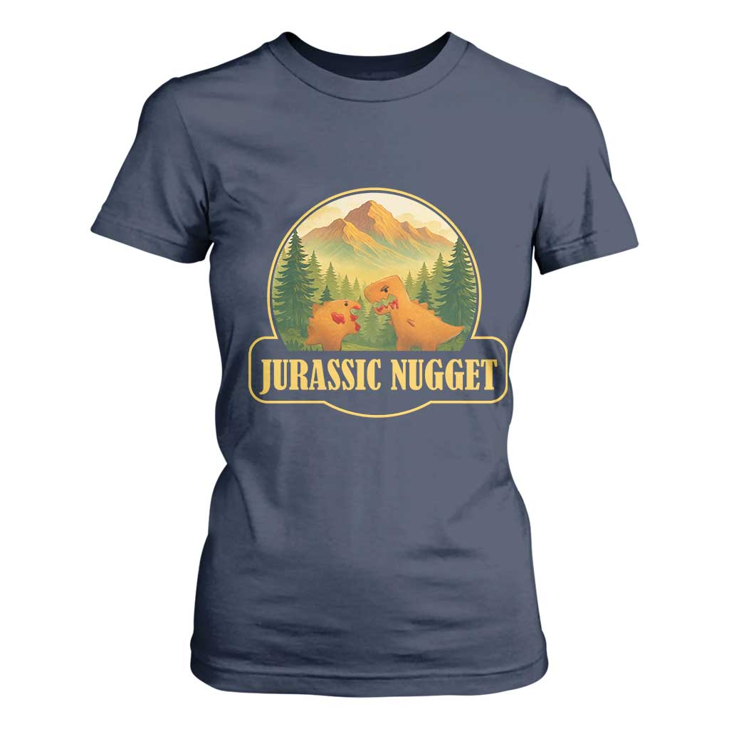 Jurassic Nugget World Dino T Shirt For Women Nugget Lover Gift TS12 Navy Print Your Wear
