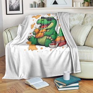 Funny Dinosaur Eating Chicken Nuggets Throw Blanket Food Lover Gift TS12 Print Your Wear