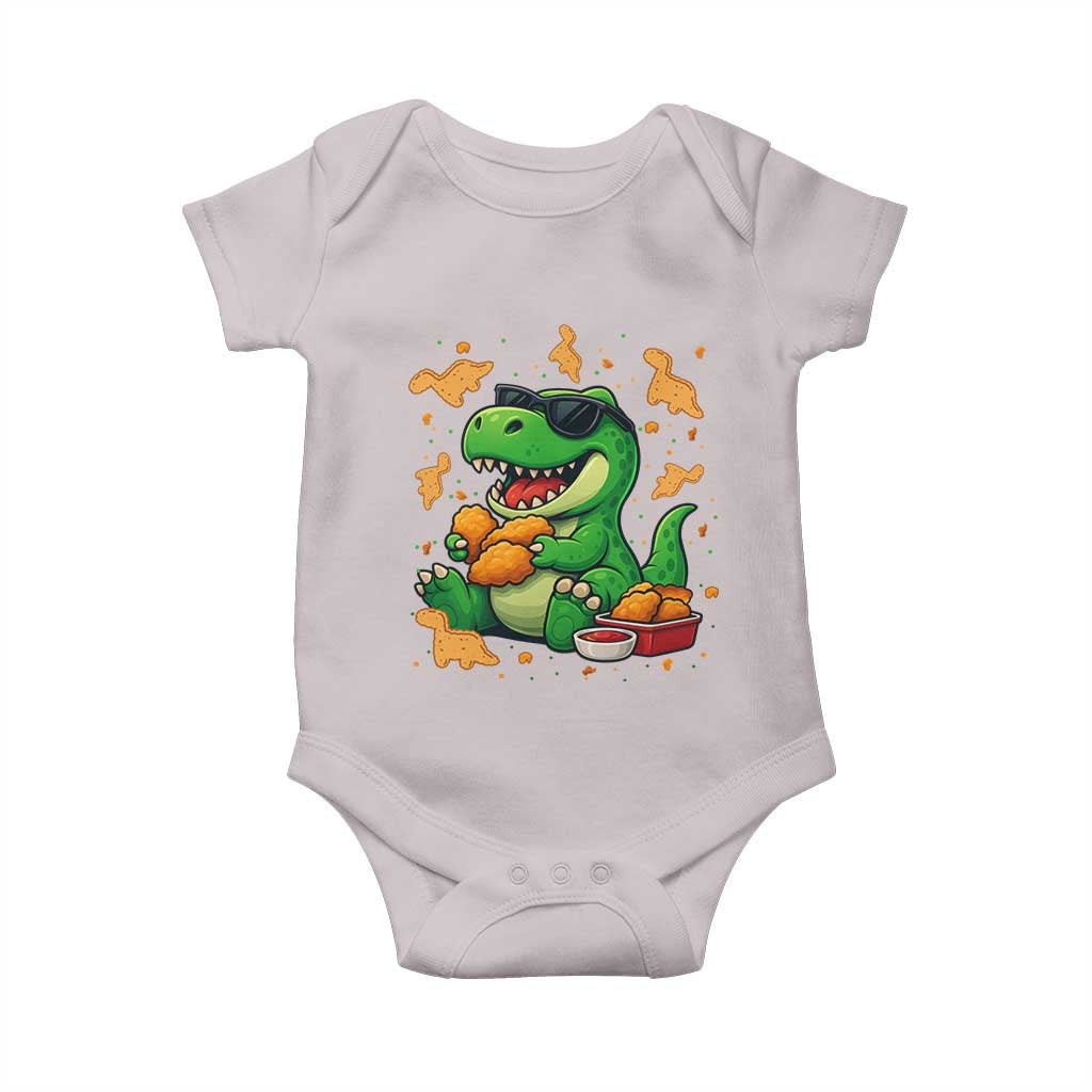 Funny Dinosaur Eating Chicken Nuggets Baby Onesie Food Lover Gift TS12 Ice Gray Print Your Wear
