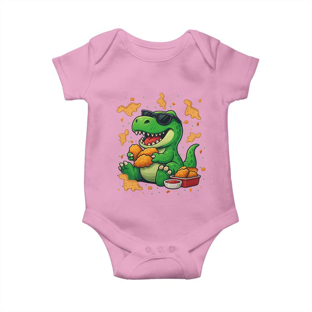 Funny Dinosaur Eating Chicken Nuggets Baby Onesie Food Lover Gift TS12 Light Pink Print Your Wear