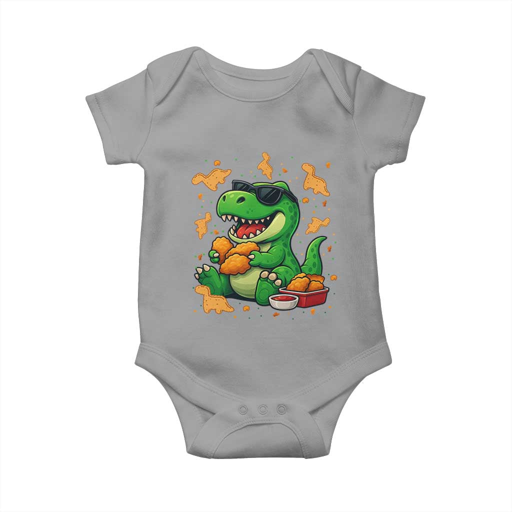 Funny Dinosaur Eating Chicken Nuggets Baby Onesie Food Lover Gift TS12 Sport Gray Print Your Wear